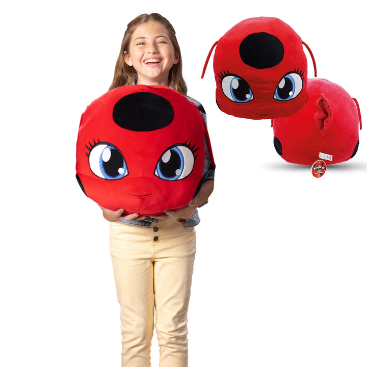 Miraculous Ladybug - Huggie Hideaway Tikki, 16.5-inch Red Plush Pillow, Super Cute Soft Stuffed Toy