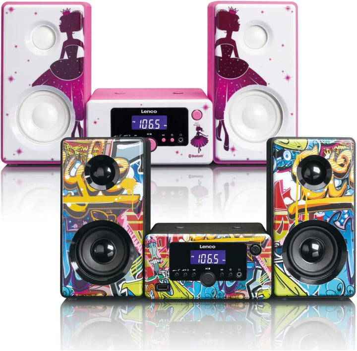 Lenco Stereoanlage MC-020 Kompaktanlage mit Bluetooth, USB und UKW-Radio (Weckfunktion, USB-Lader, A