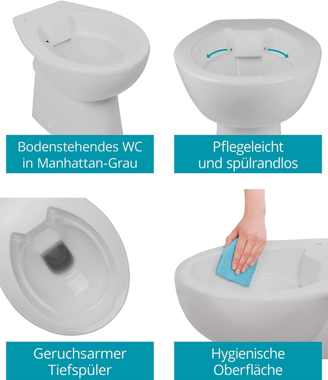Calmwaters Stand-WC spülrandlos in Manhattan-Grau, Tiefspüler mit Abgang waagerecht, hygienische Toi