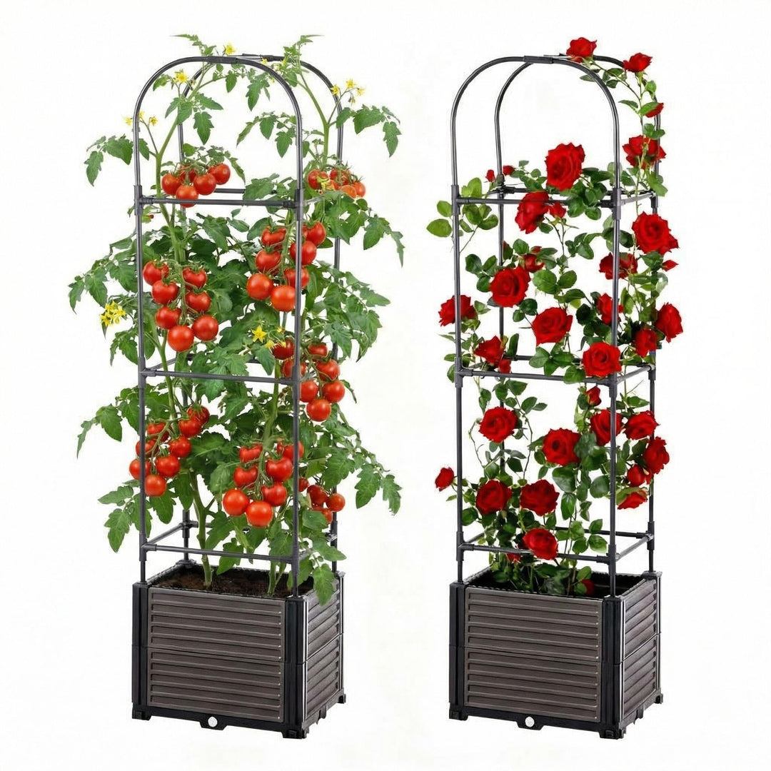 150cm Tomatentopf mit Rankgitter 2Stk, Selbstbewässerung Tomatenkübel mit Wasserspeicher, Gross Toma