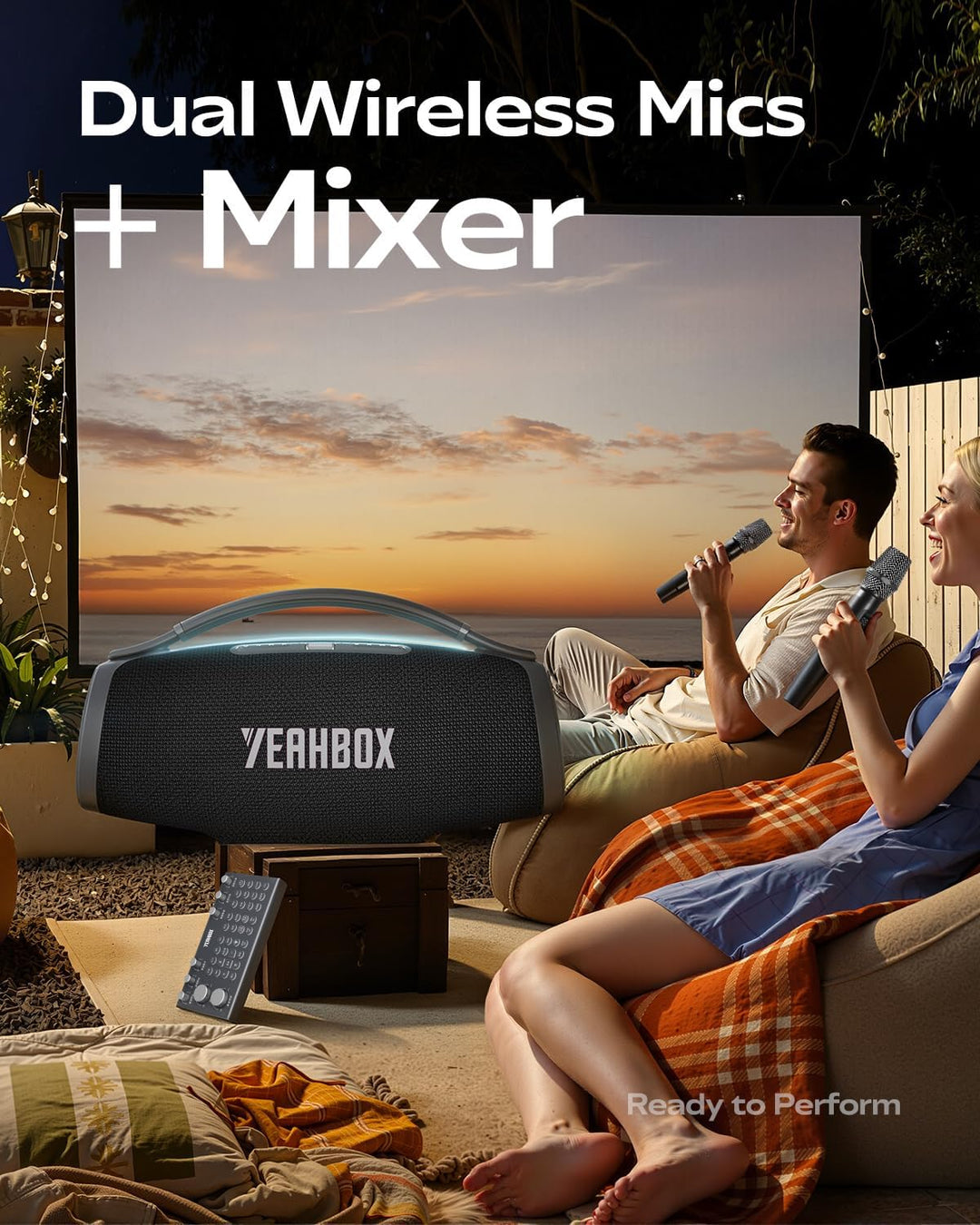 YEAHBOX Sonic Boom Ultra K Karaoke Lautsprecher Bluetooth, Partylautsprecher mit 2 kabellosen Mikrof