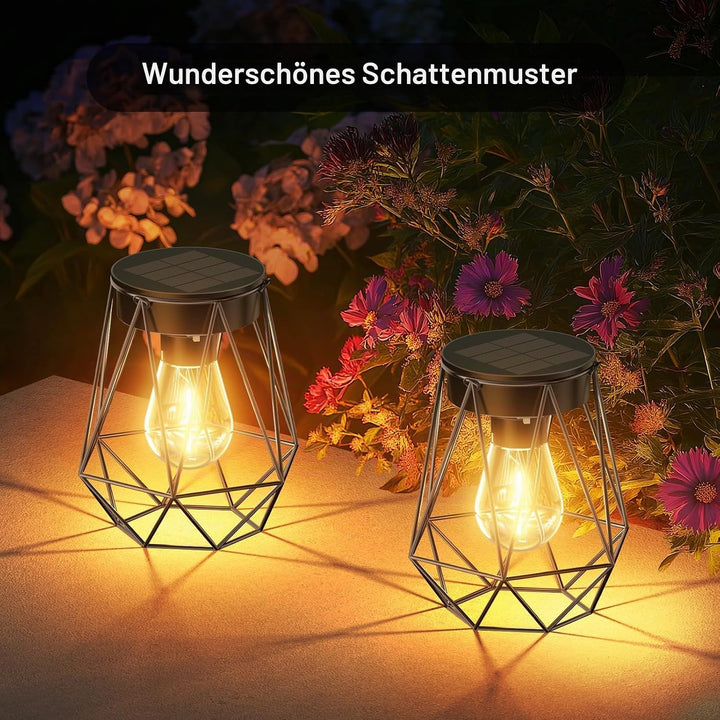 RECHOO Solarlampen für Aussen - 2 Stück Hängend Solar Laternen für Draussen, Metall Warmweiss Wasser