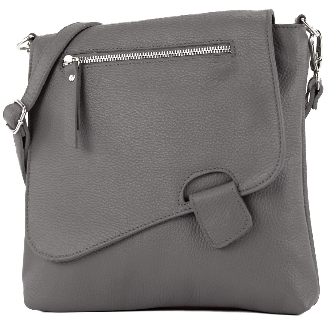 modamoda de - T146 - ital. Umhängetasche Schultertasche aus Leder Dunkelgrau2021, Dunkelgrau2021