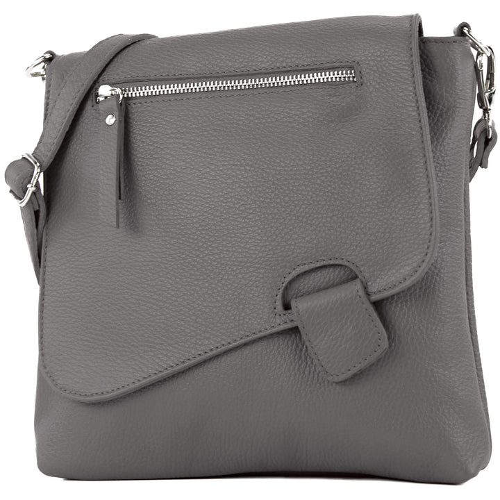modamoda de - T146 - ital. Umhängetasche Schultertasche aus Leder Dunkelgrau2021, Dunkelgrau2021