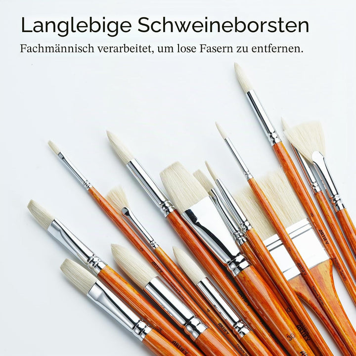 Artify 15 Stück Professional Paint Brush Set für Ölgemälde mit Einer kostenlosen Tragetasche Holzfar