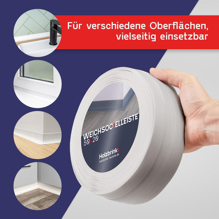 HOLZBRINK Weichsockelleiste selbstklebend BIRKE Knickleiste, 50x20mm, 25 Meter 25m Birke, 25m Birke