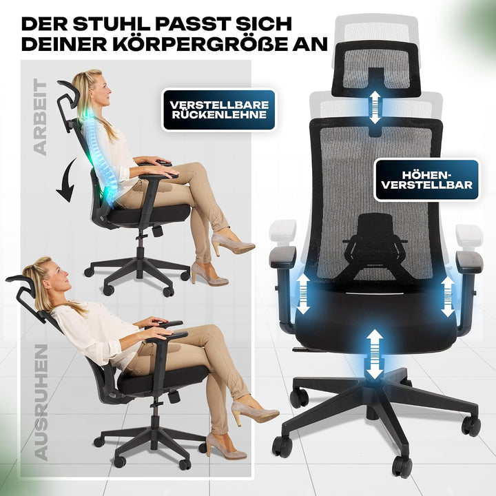 VALKENSTOL M3 Ergonomischer Bürostuhl 150 kg – [Höhenverstellbare Lordosenstütze] Schreibtischstuhl