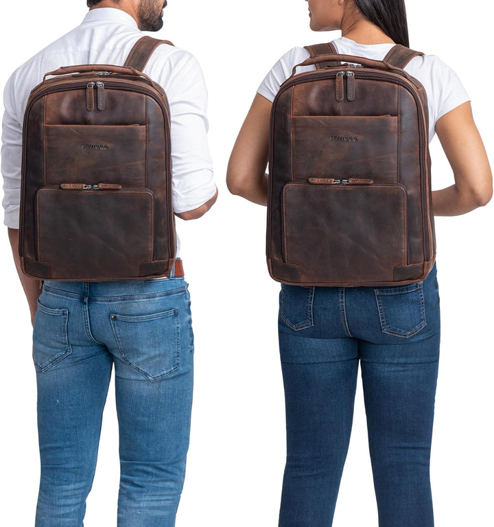 STILORD XL Herren-Businessrucksack aus Leder braun - 15-17 Zoll grosser Arbeitsrucksack - Männer Lap
