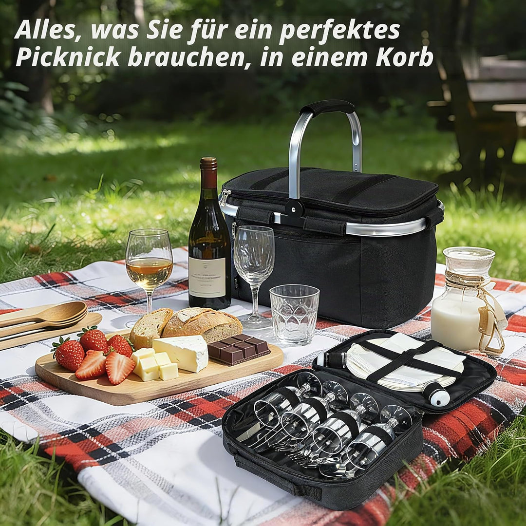 Kato Tirrinia 34L Faltbar Einkaufskorb Kühltasche, Isoliert Picknickkorb mit Bestecktasche Camping,