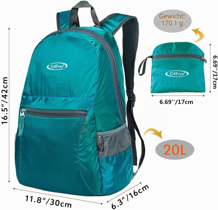 G4Free 20L Faltbarer Rucksack Ultraleichter Wanderrucksack Daypack für Männer Frauen und Kinder für