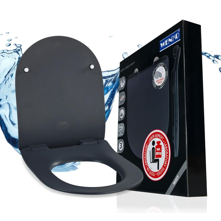 WENKO WC-Sitz Mod. Sedilo matt Grau, Flacher Toilettensitz mit Absenkautomatik, hygienischer WC-Deck