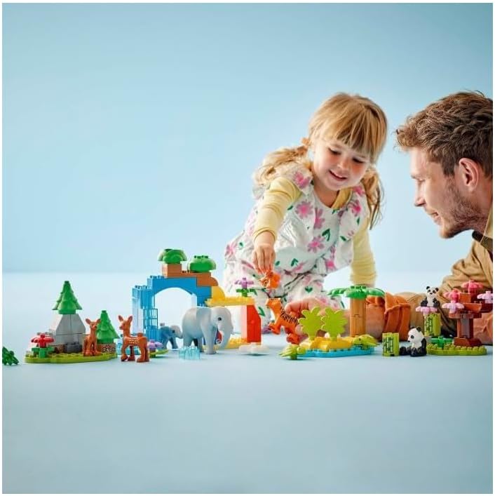 LEGO DUPLO Town Wildtier-Familien 3-in-1-Set, Lernspielzeug für Kleinkinder mit Schildkröten, Tigern