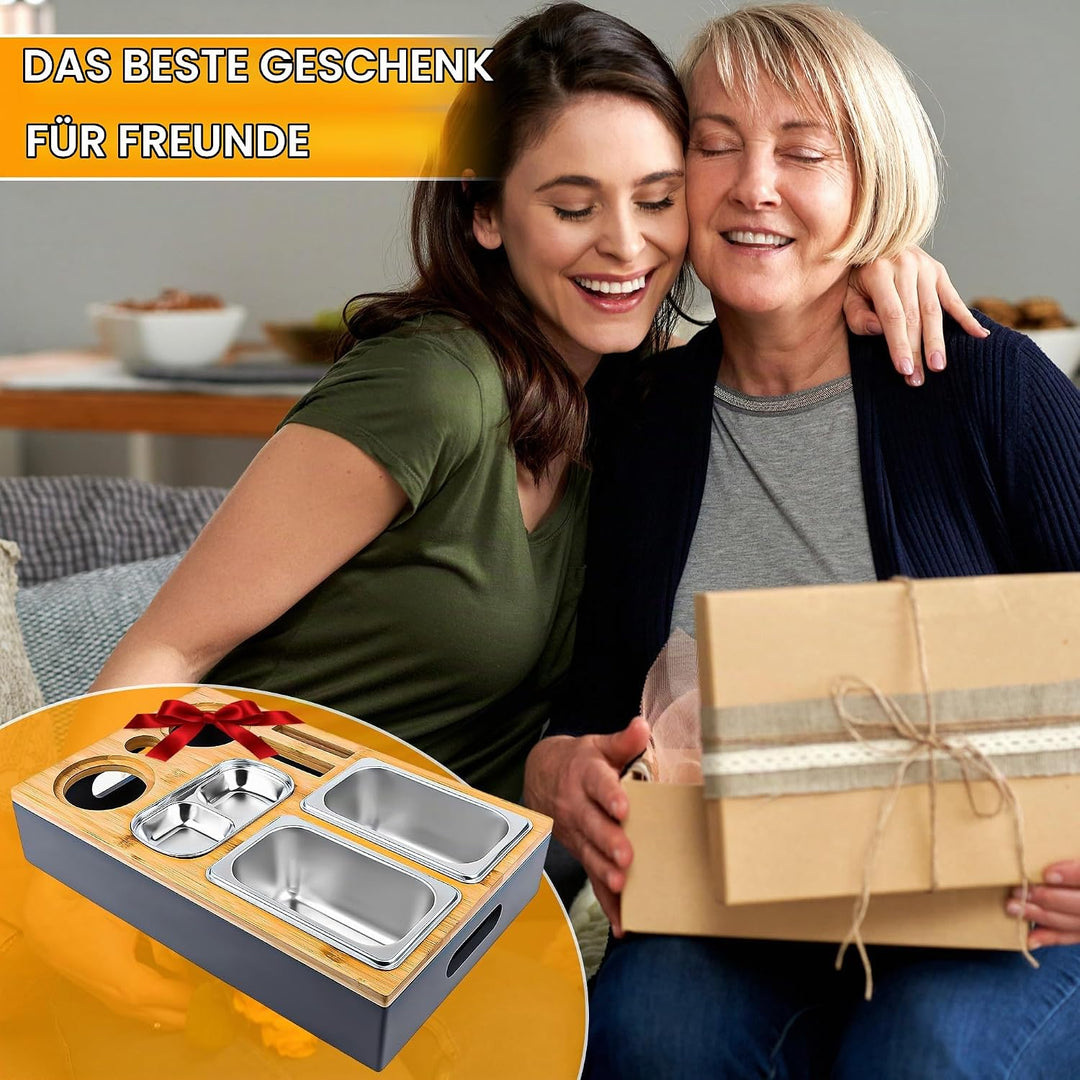 Couchbar Snackbox, Sofatablett Snackbox Mit Snackschalen Aus Edelstahl, Snackbox mit Fächern, Sofaab