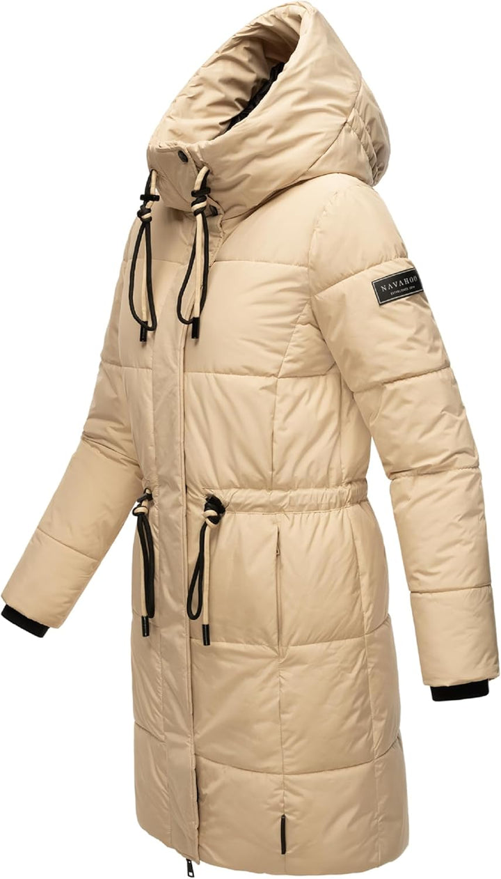 Navahoo Damen Wintermantel kurzer Steppmantel mit Kapuze Zuckertatze XIV XS-XXL L Beige, L Beige
