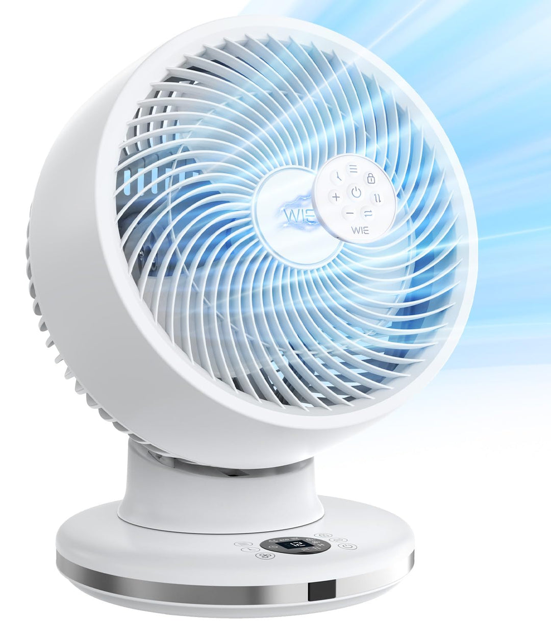 WIE Tischventilator Leiser 28dB, 4 Modi 12-Geschwindigkeit, 90° Oszillation Ventilator, Luftzirkulat
