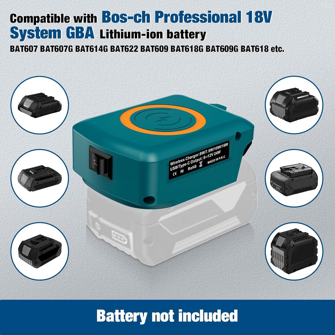 Kabelloses Tragbares Ladegerät für Bosch Professional 18V System Li-Ionen Akku, 15W Schnell Telefon