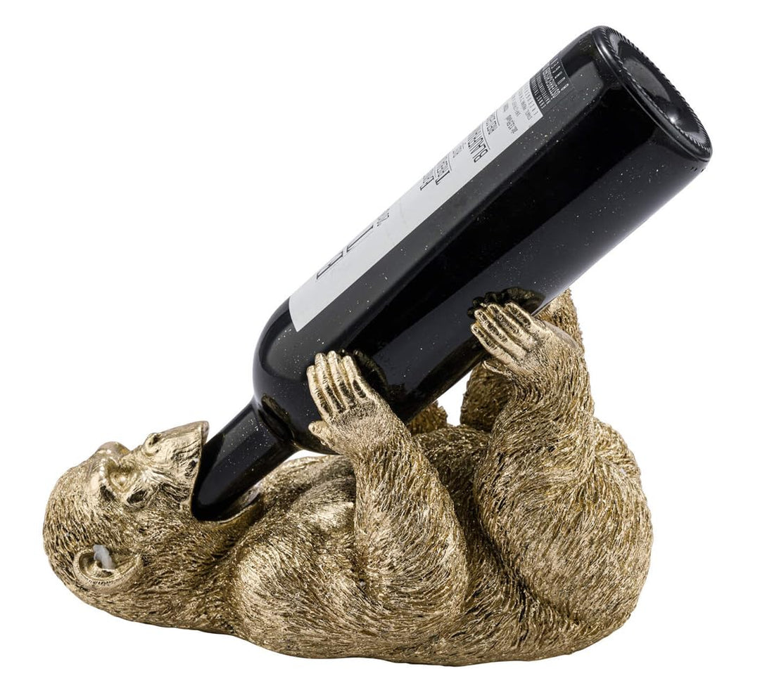 Flaschenhalter AFFE, Gold - Affen Skulptur, Wein Flaschen Halter Karibik, exotische Geschenkidee Fla