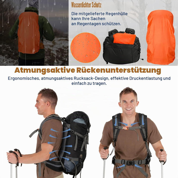 Cozary Wanderrucksack 70L Herren Damen Trekkingrucksack Outdoor Wandern Rucksack Mit Regenabdeckung,