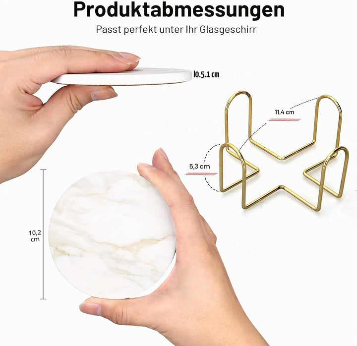 Keramik-Untersetzer im Marmor-Stil, 6 Stück, mit Halter, moderne Couchtisch-Dekoration, Getränke-Unt