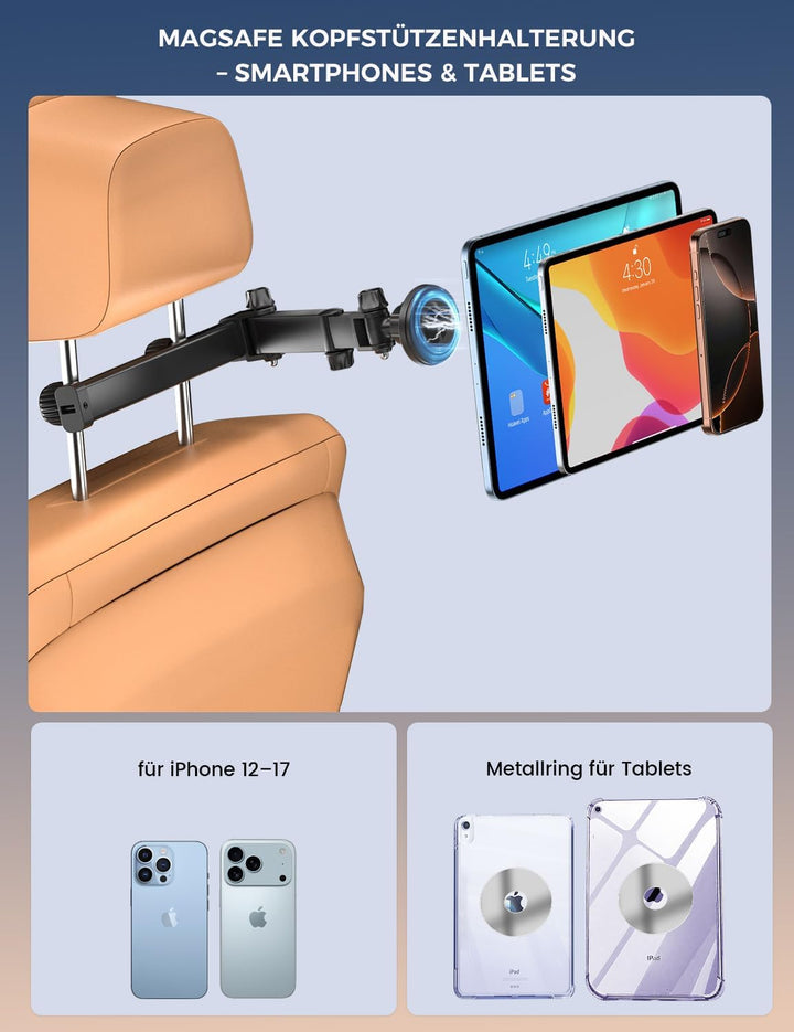 OHLPRO Tablet Halterung Auto Magnetische [48CM Ausziehbare Langarm] Tablethalterungen iPad Halterung