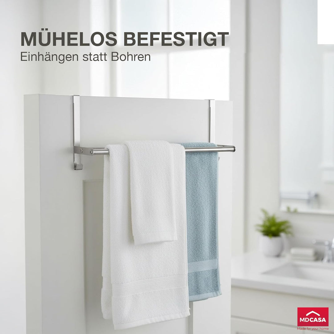 MDCASA Handtuchstange, Edelstahl I Handtuchhalter ohne Bohren & verstellbar inkl. Kratzschutz I Stab