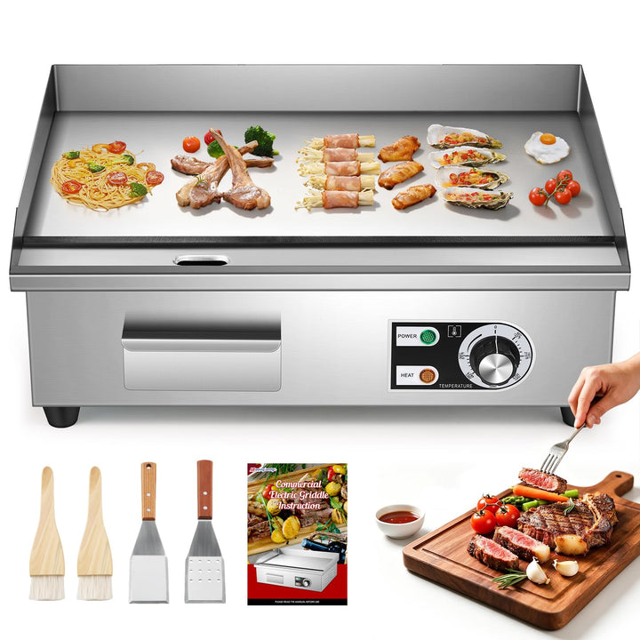 Moongiantgo 22" Kommerzielle Elektrische Grillplatte 3000W, Edelstahl Flachgrill mit abnehmbarer Ölb