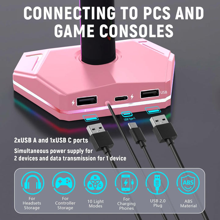 auvstar RGB Headset Halterung,Gaming Kopfhörer Ständer,10 Beleuchtungsmodi,USB Type-C Datenübertragu