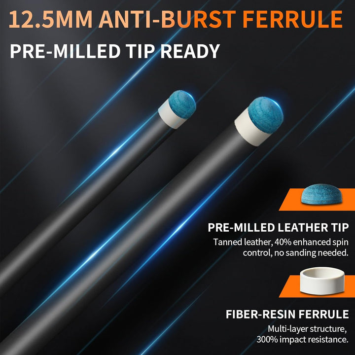 Kmise Carbon Fiber Pool Cue Stick 58", Billiard Cue Sticks 21-23oz, Low Deflection Pool Cue with 12,