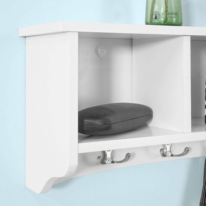 SoBuy® FRG48-W Wandgarderobe,Wandhaken, Hängeregal, Badezimmerschrank,mit 4 Haken,weiss, B 60 cm B:6