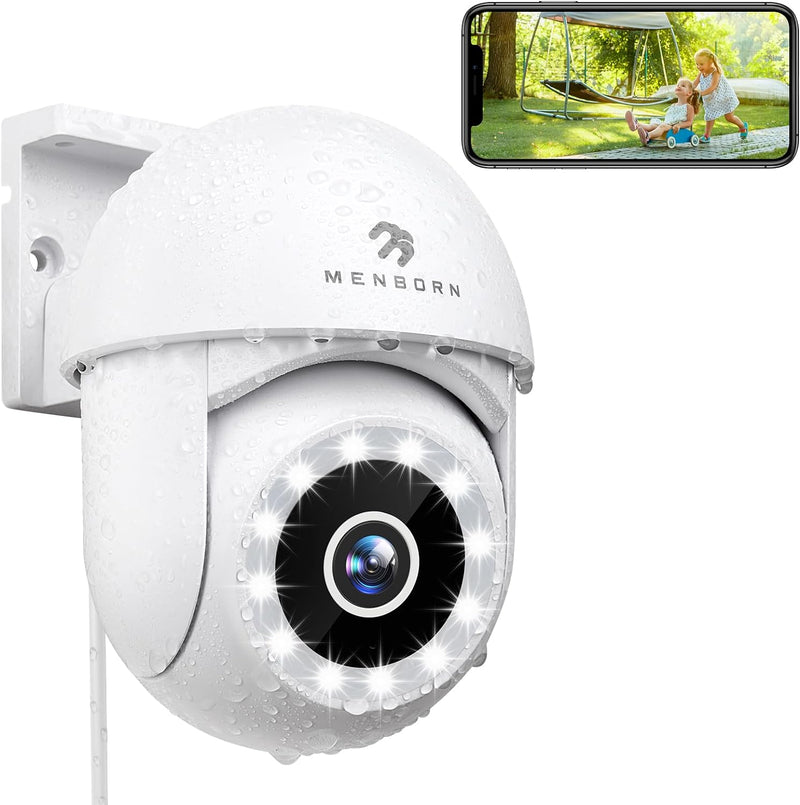 Menborn Überwachungskamera Aussen 2K, Kamera Überwachung 360° mit Starlight Farb-Nachtsicht, 2.4GHz
