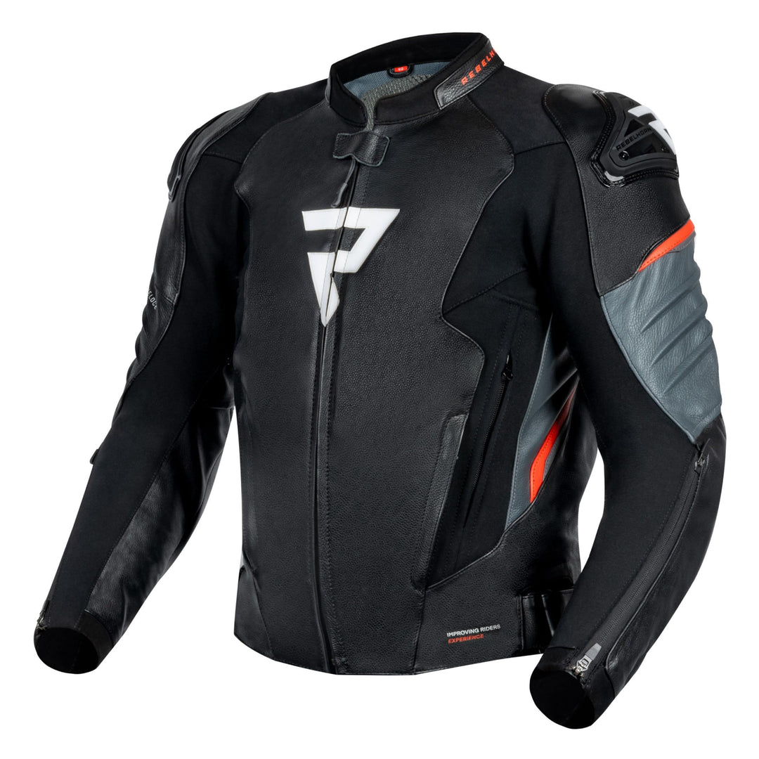 REBELHORN Veloce Motorradjacke Herren | Leder | Ellbogen und Schulterprotektoren Stufe 2 | Schulters
