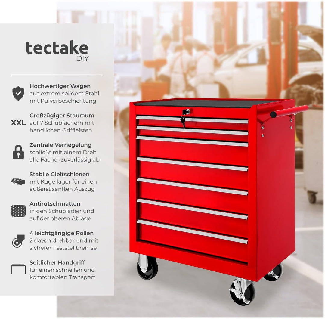 tectake Werkzeugwagen, Werkstattwagen, rollende Werkstatt, Werkzeugwagen leer, Werkzeugbox, 7 Schubf