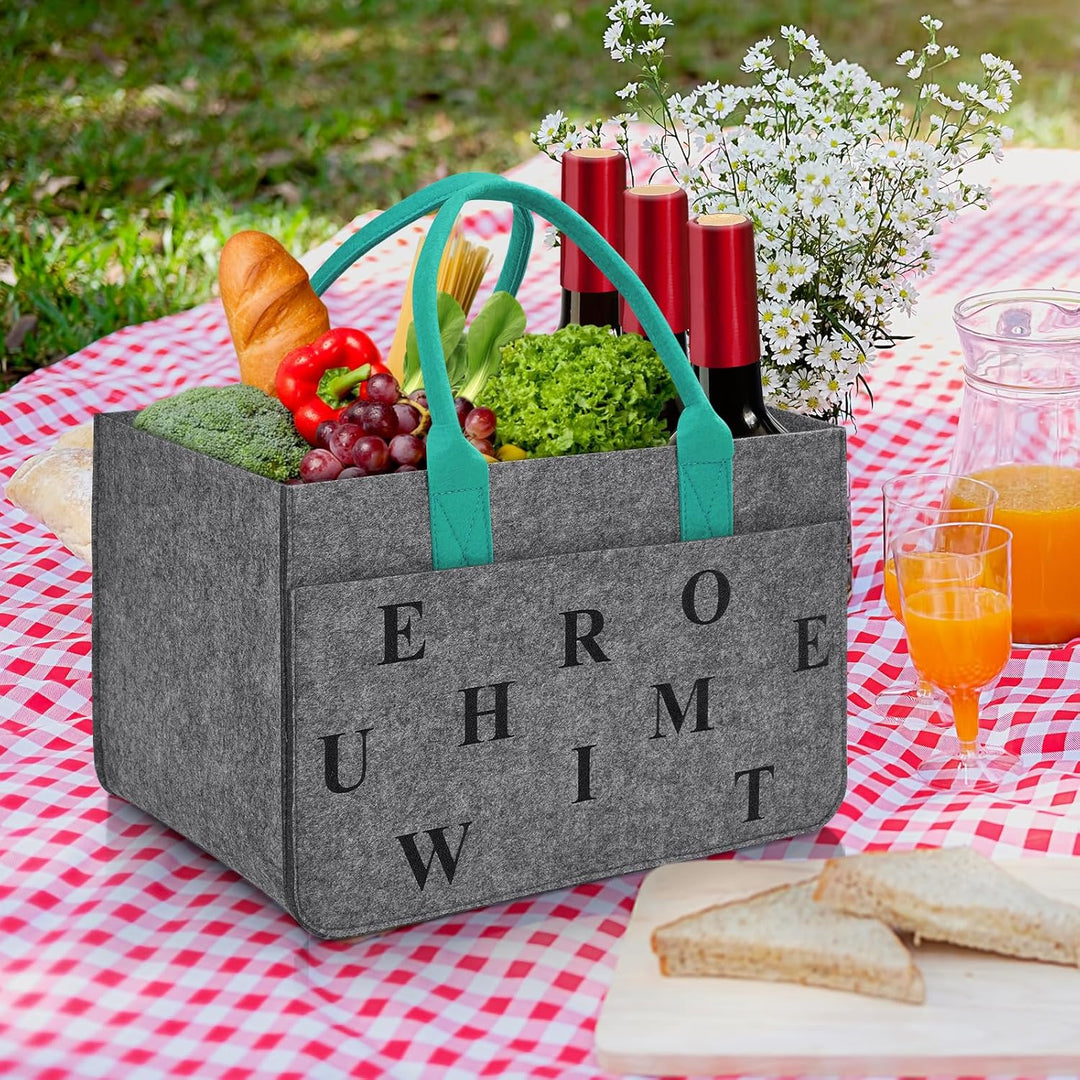 Filz Einkaufskörbe Filztasche Einkaufstasche mit Fächern, Filztasche Gross 30L Faltbar Robust Flasch