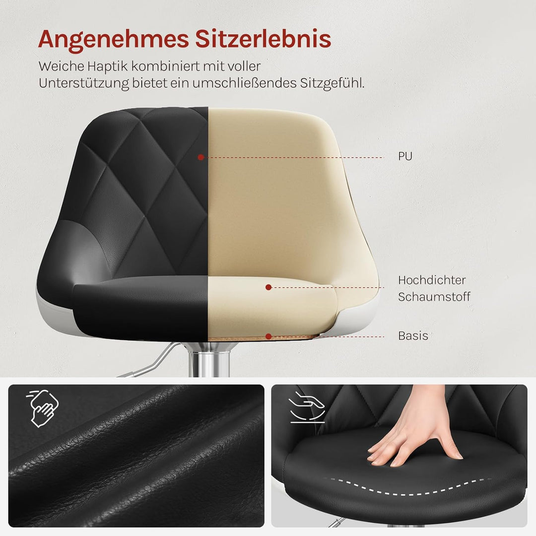 WOLTU BH30sz-2 Design 2 farbig Barhocker mit Griff 2er Set, stufenlose Höhenverstellung, verchromter
