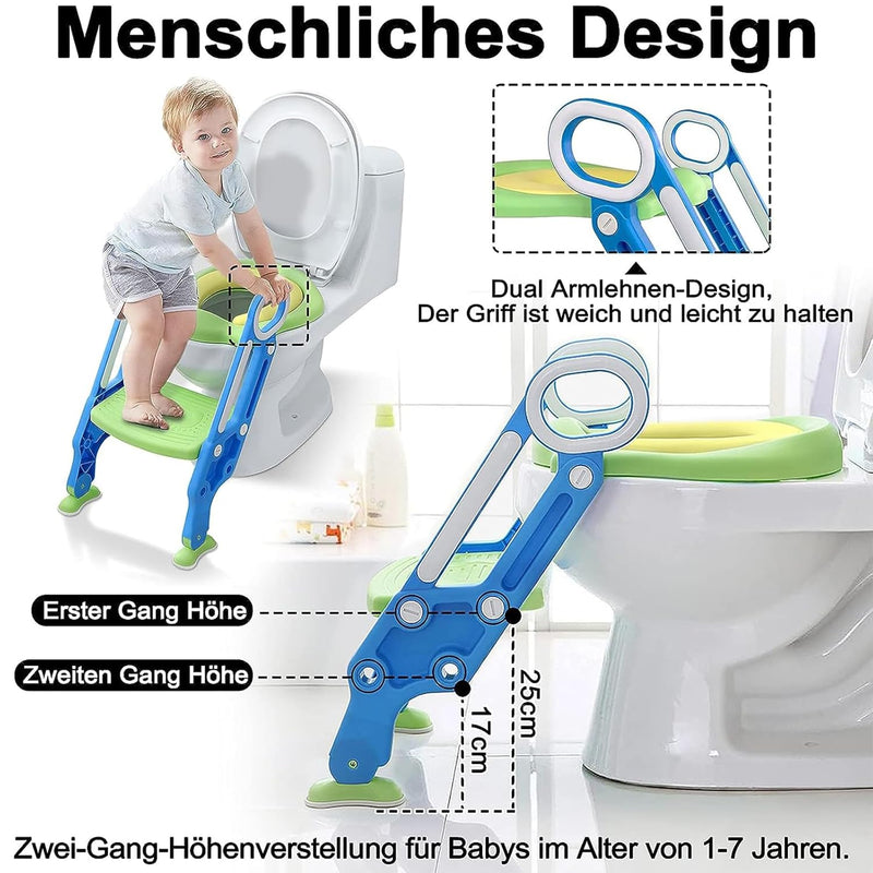 Aufun Toilettensitz Faltbar Kinder Toilettentrainer, Baby Kindertoilette mit Trppen und Griffe, 2 Hö