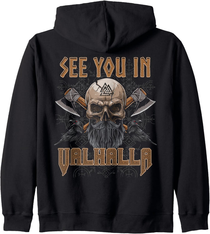 See you in Valhalla Viking Wikinger Skull Axe Vegvisir Kapuzenjacke
