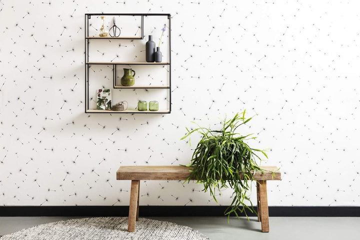 LIFA LIVING Wandregal aus MDF Holz & schwarzem Metall mit 4 Böden, Vintage Schweberegal im Naturstil