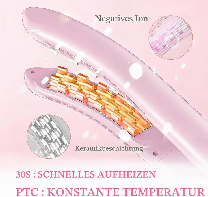 Kreppeisen – 30s PTC-Heating, 3-temp (160-200°C), Negative Ionen für Fülle am Ansatz &amp; glatte Wellen