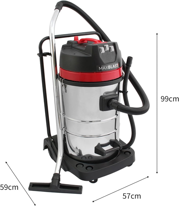 Industriestaubsauger 80 l, Nass- und Trockensauger, 4 Aufsätze, gewerbliche Reinigung, 3000 W, Dreif