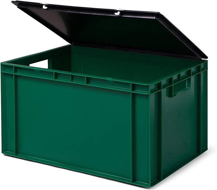 3 Stk. Transport-Stapelkasten mit Deckel TK632-D, grün, 600x400x331 mm (LxBxH), aus PP, Volumen: 60