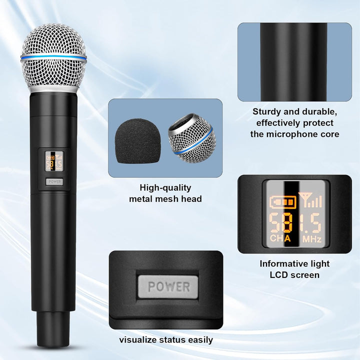 Depusheng R4-Pro Karaoke-Funkmikrofone, professionelles 4-Kanal-Handmikrofonsystem, dynamisches Meta