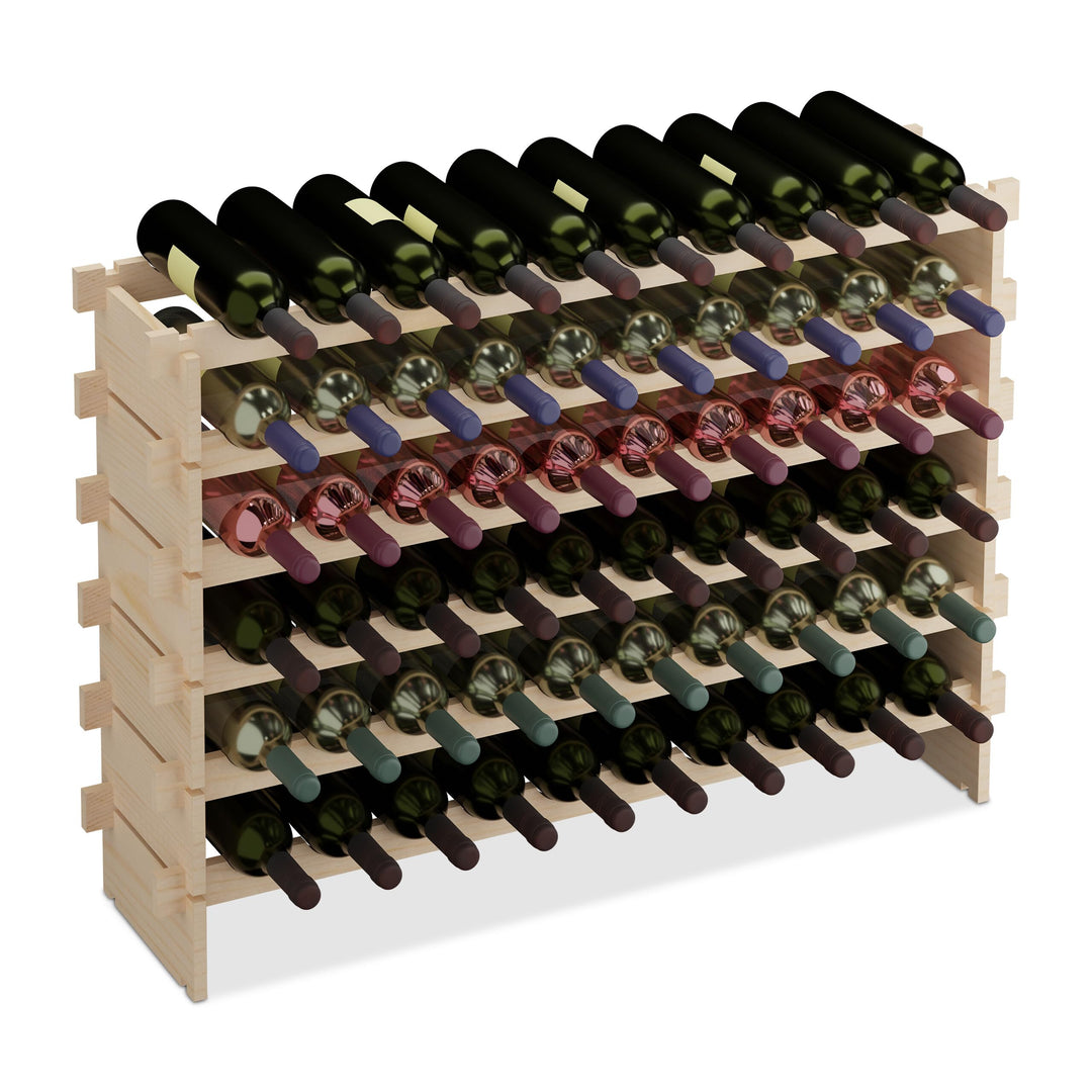 Relaxdays Weinregal, für 60 Weinflaschen, stapelbares Flaschenregal, HBT: 73x103x25 cm, erweiterbar,