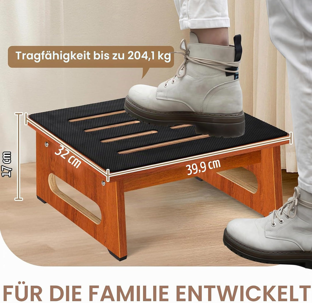 EIN hölzerner Tritthocker 6,9 Zoll für Erwachsene und Senioren mit Rutschfester Gummiauflage, für dr