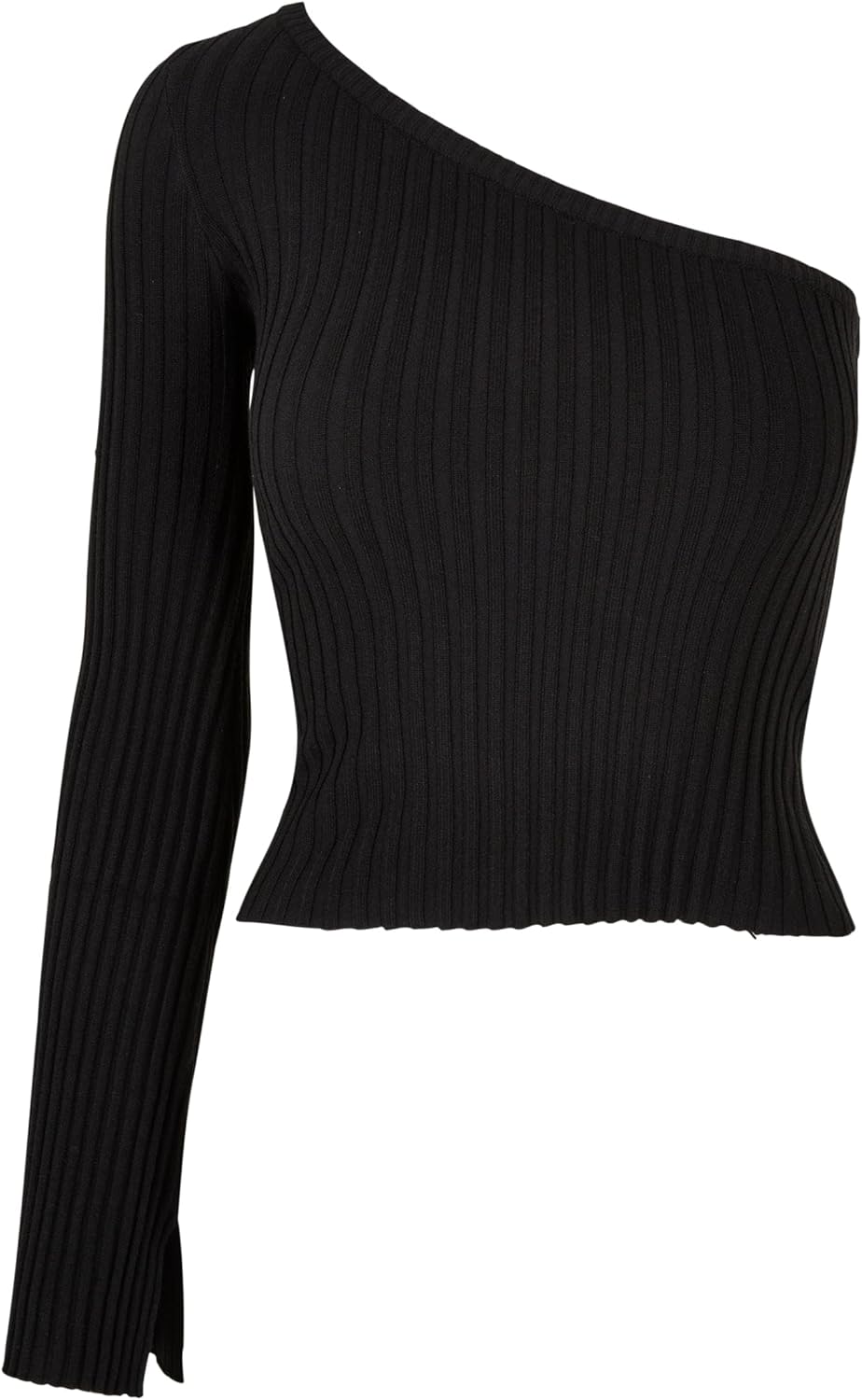 Urban Classics Damen Ladies Short Rib Knit One Sleeve Sweater S Schwarz, S Schwarz