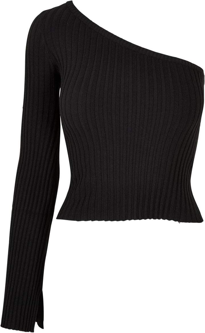 Urban Classics Damen Ladies Short Rib Knit One Sleeve Sweater S Schwarz, S Schwarz