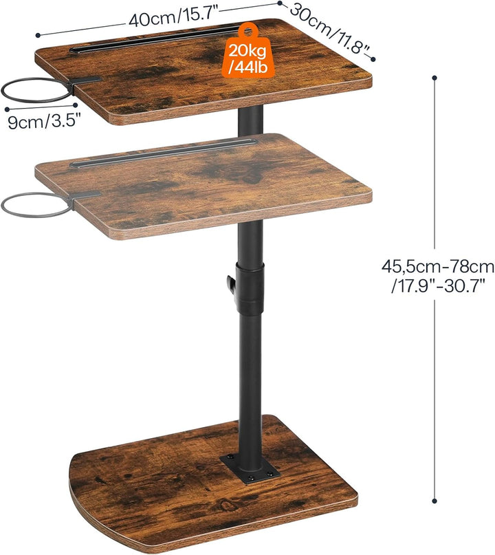HOOBRO C-Form Beistelltisch Höhenverstellbar von 45,5-78 cm, 360° drehbarer Sofatisch mit Getränkeha