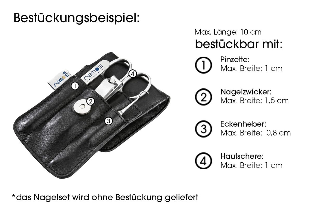 REMOS Nageletui leer aus echtem Leder zum Bestücken mit 4 Instrumenten - schwarz, Schwarz