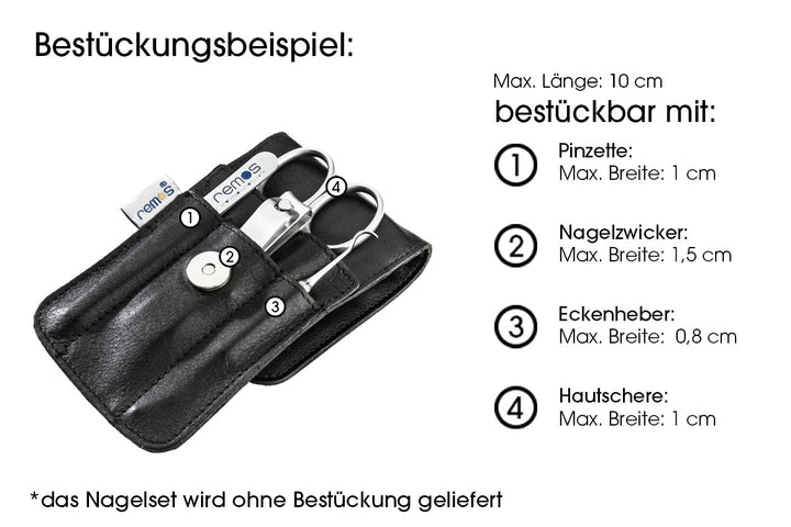 REMOS Nageletui leer aus echtem Leder zum Bestücken mit 4 Instrumenten - schwarz, Schwarz