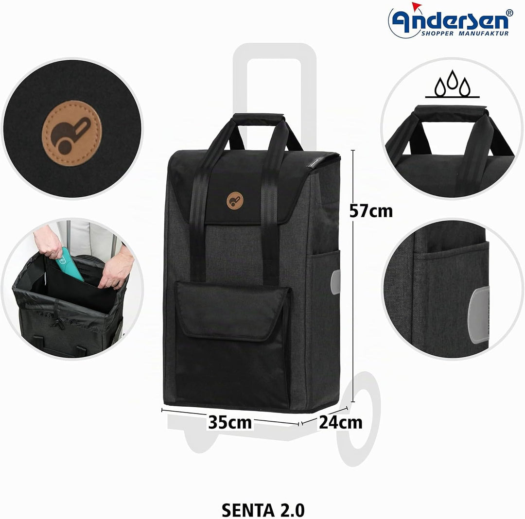 ANDERSEN Einkaufstrolley - Royal Shopper Senta 2.0 schwarz 49 L Einkaufswagen, stilvoll, wasserabwei