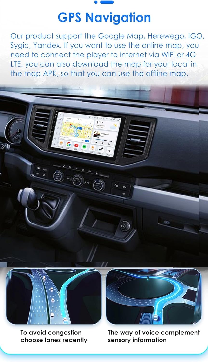 Auto Radio Autospieler GPS Navi Navigation Carplay/Android Autoradio 10 Zoll HD-Touchscreen USB Blue